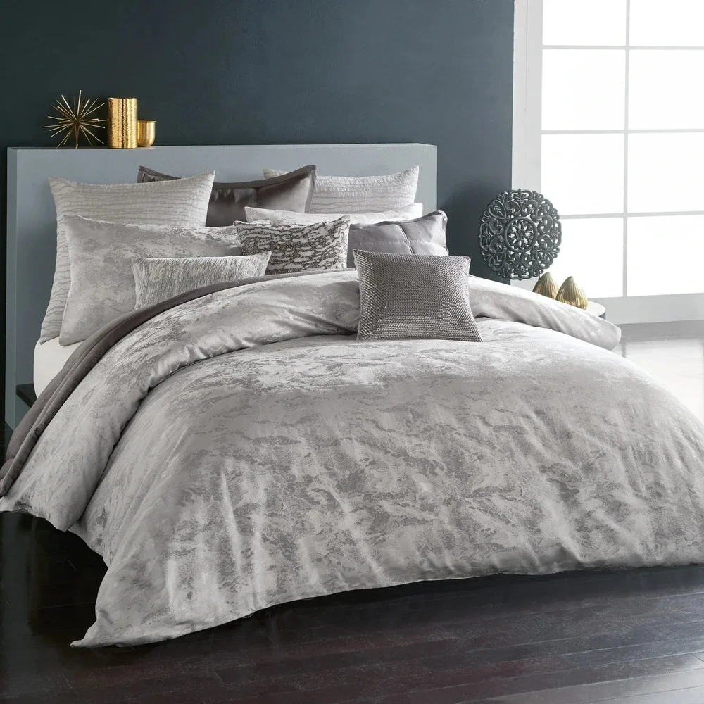 Donna Karan Home Luna Collection KING Duvet Cover Silver Gray Jacquard Woven